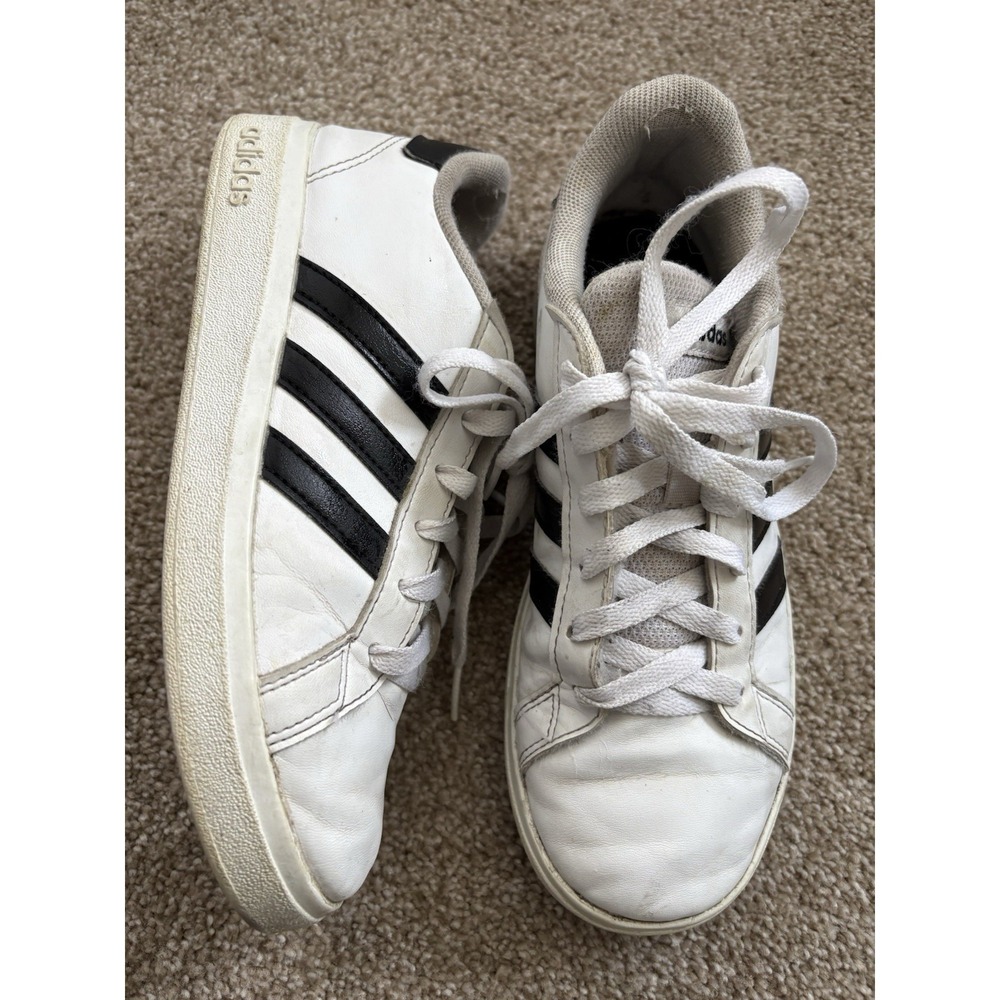 adidas Grand Court Low White Black Lace Up Sneakers Kids Size 3.5